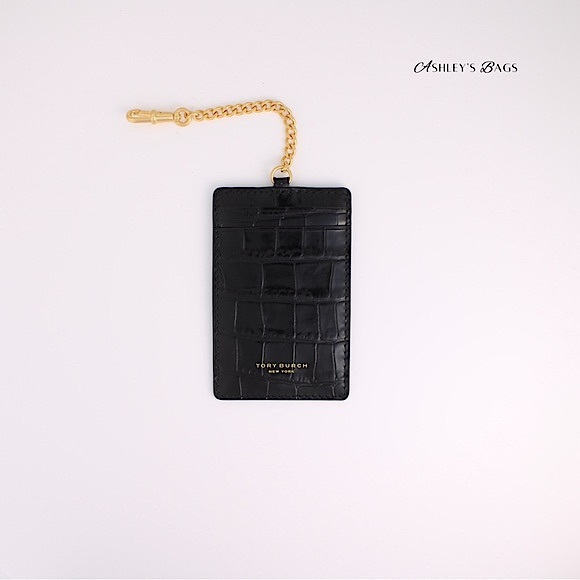 Tory Burch Britten Croc Embossed Large Continental Wallet & ID Case In Black - Picture 5 of 7